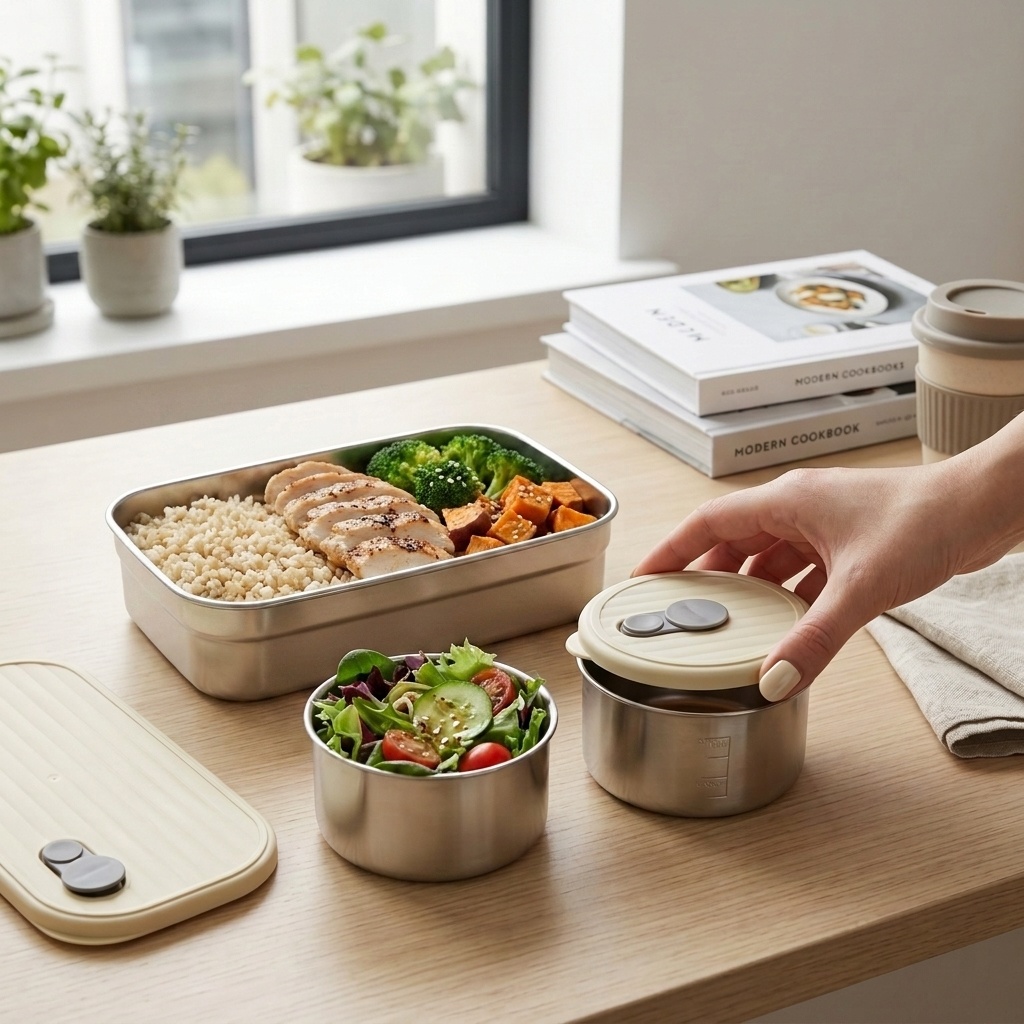 Meal Prep List - Mikrowellengeeignetes 304 Edelstahl-Bento-Box-Set mit 3 Fächern,