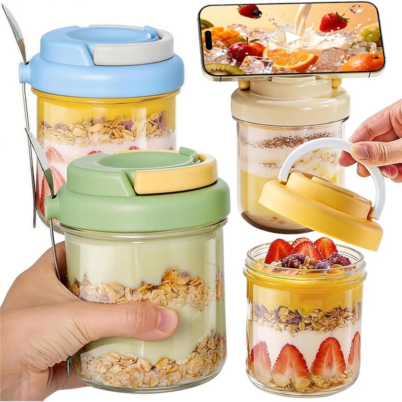 Meal Prep Overnight Oats - KYCOR-Overnight-Oats-Gläser mit Deckeln und Löffeln, auslaufsichere,